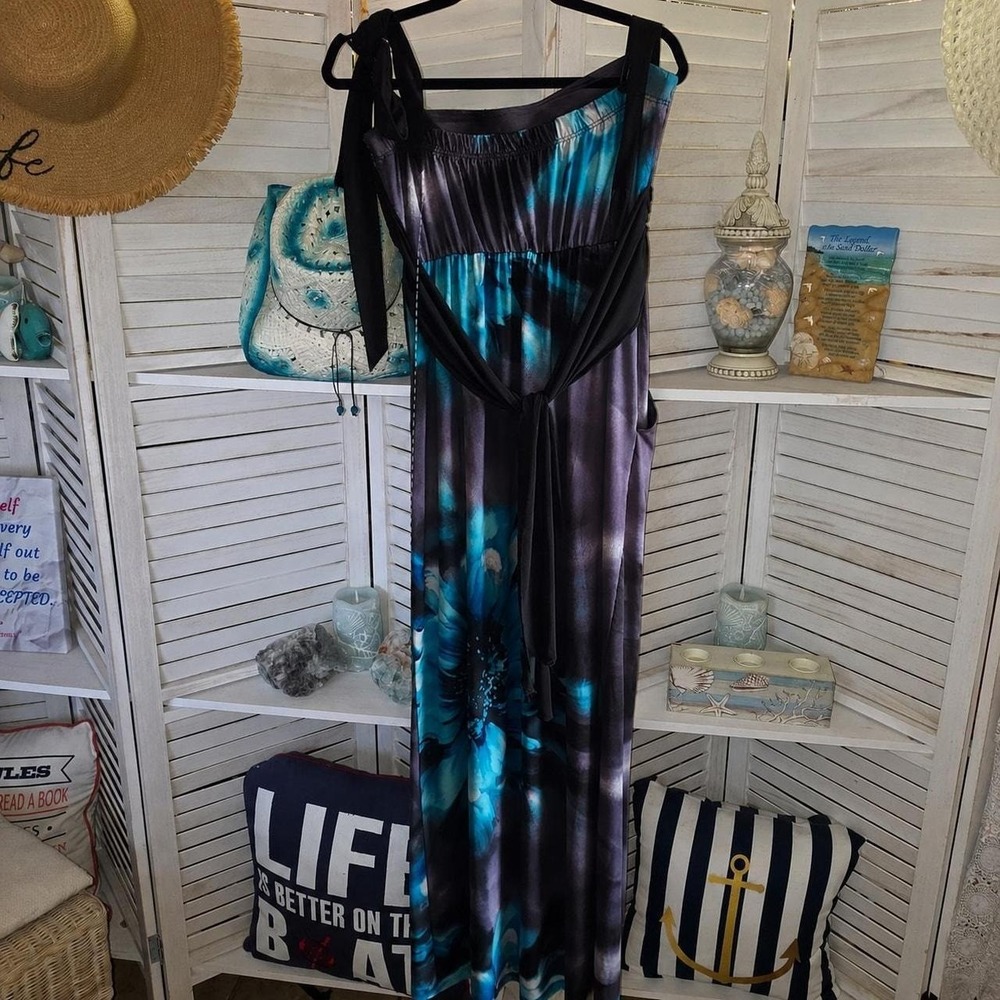 Summer Maxi Dress Pockets Blue & Grey Size M - Formal, Party, Evening, Vacation